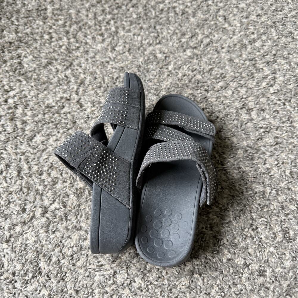 Vionic Womens Alexis Suede Platform Wedge Sandals Slip On Rhinestones Gray Sz 5 - Picture 4 of 6